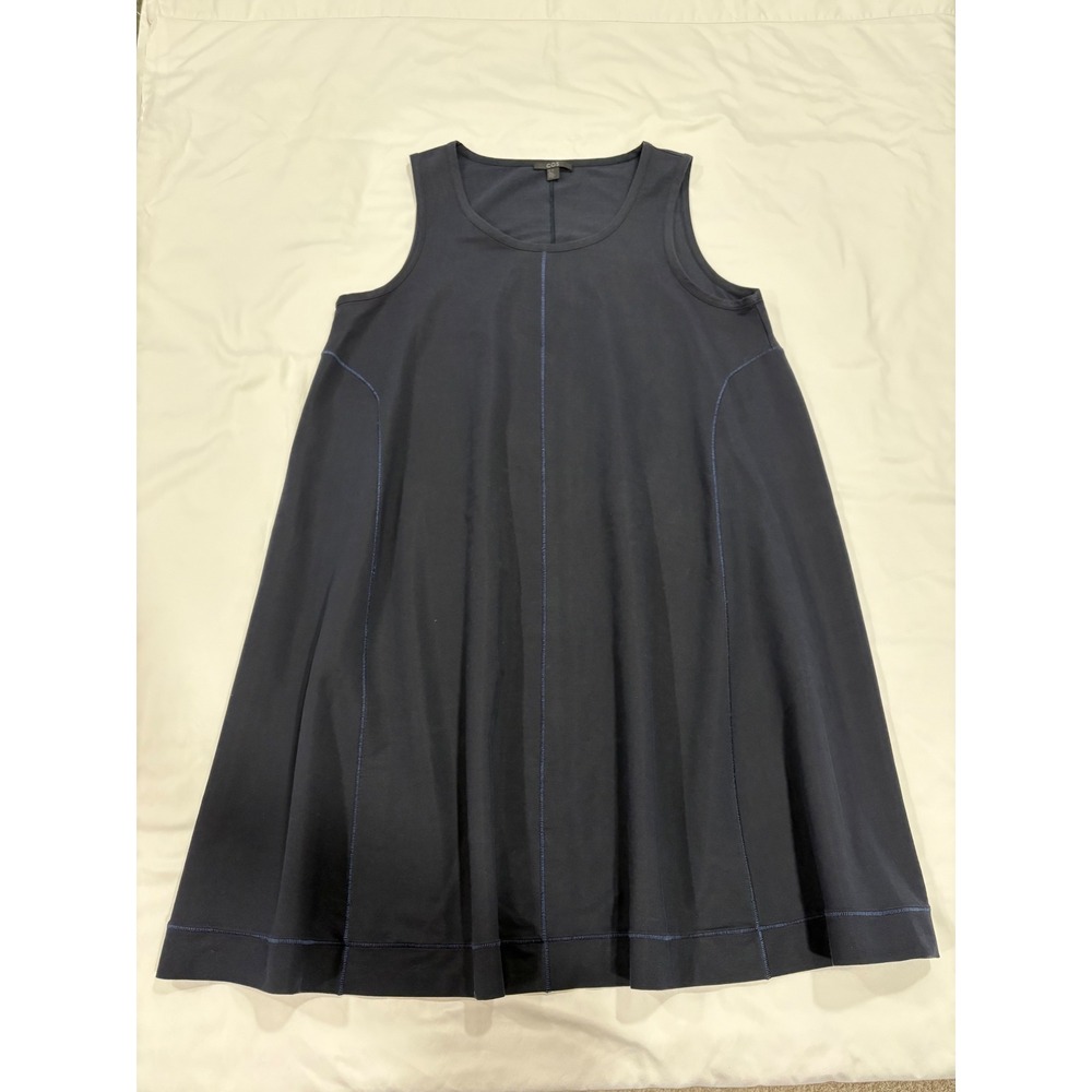 COS Cotton Mini Swing Dress Stitched Navy Medium A-Line Resortwear Minimalist